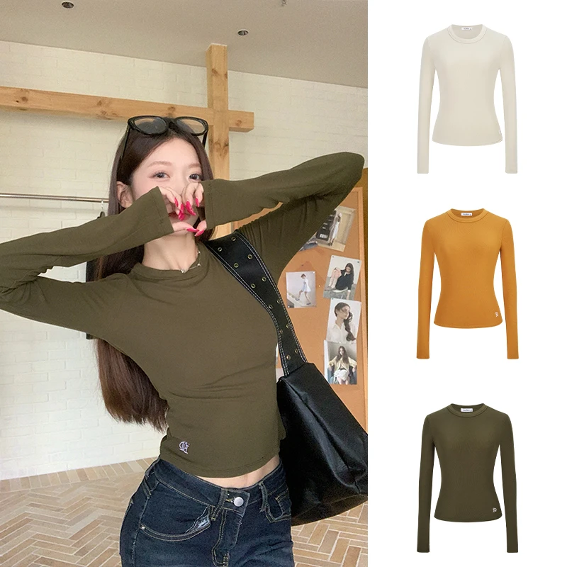 Moses Queen/魔西女王美式辣妹正肩长袖t恤女春秋内搭打底衫上衣