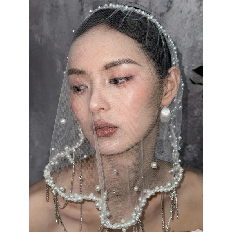 新款帽纱钻链新娘饰品