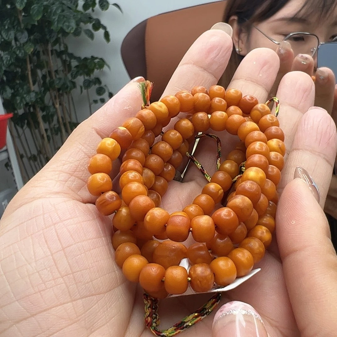 手链琥珀未镶嵌白****发橘皮108佛珠6MM