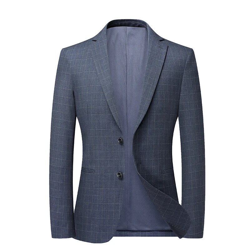 秋季格子西装男春秋新款韩版弹力免烫男式休闲小西装男士西服外套