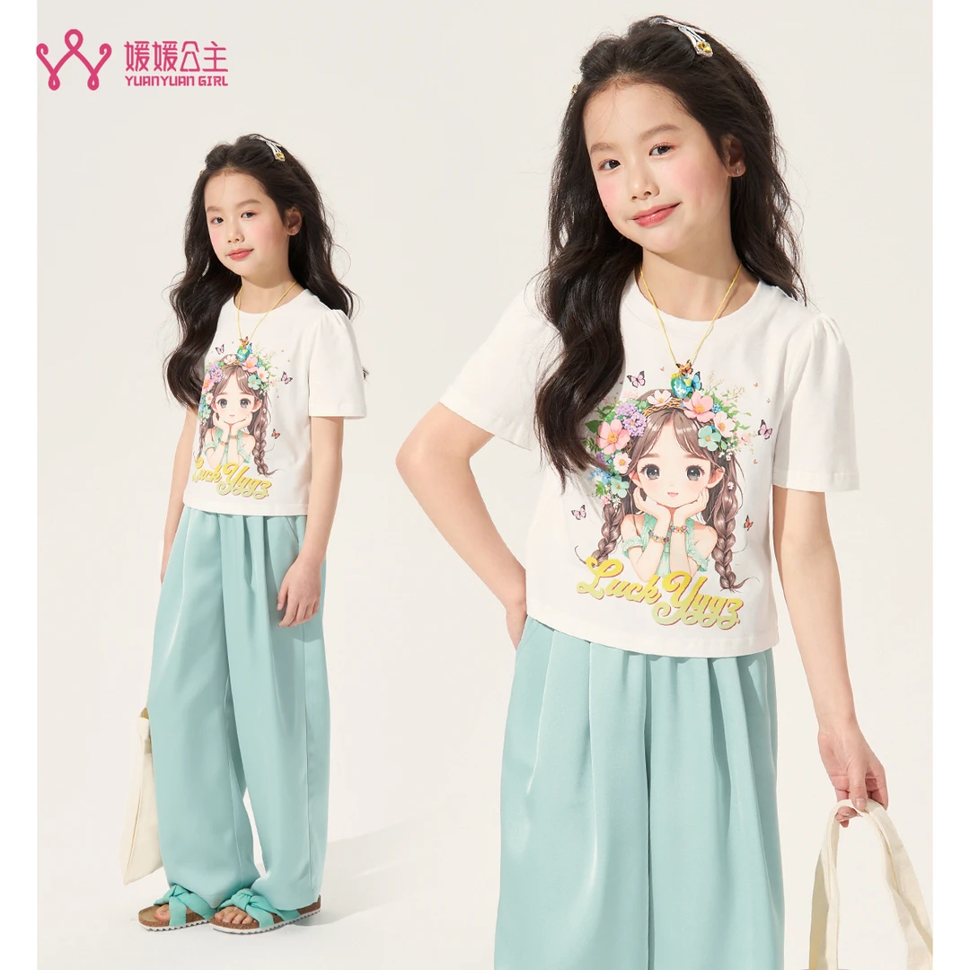 媛媛公主【黄色合集】2025夏轻薄透气印花棉质女童T恤15201R112