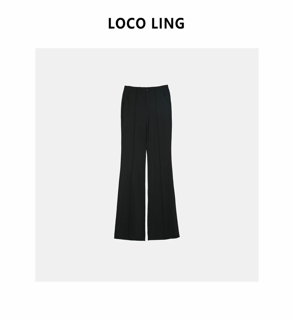 LOCO LING小黑裤 外m面料超弹賊显瘦黑色喇叭裤长裤LOKZ53