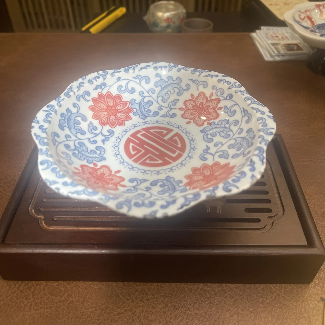 缠枝莲花口高足果盘A0994