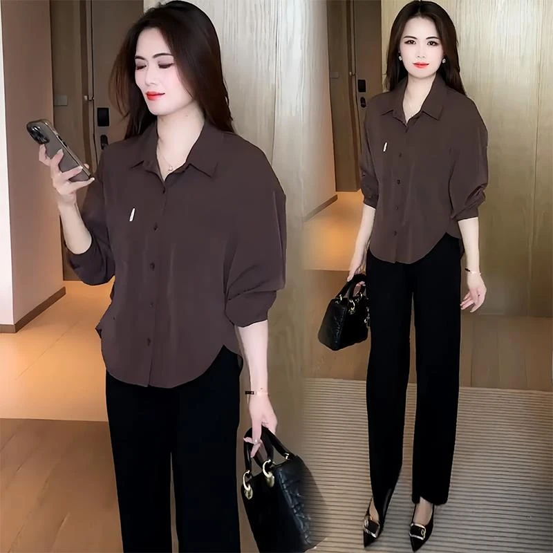 2025春秋季新款女士小个子时尚长袖衬衫妈妈装休闲遮肚显瘦上衣服