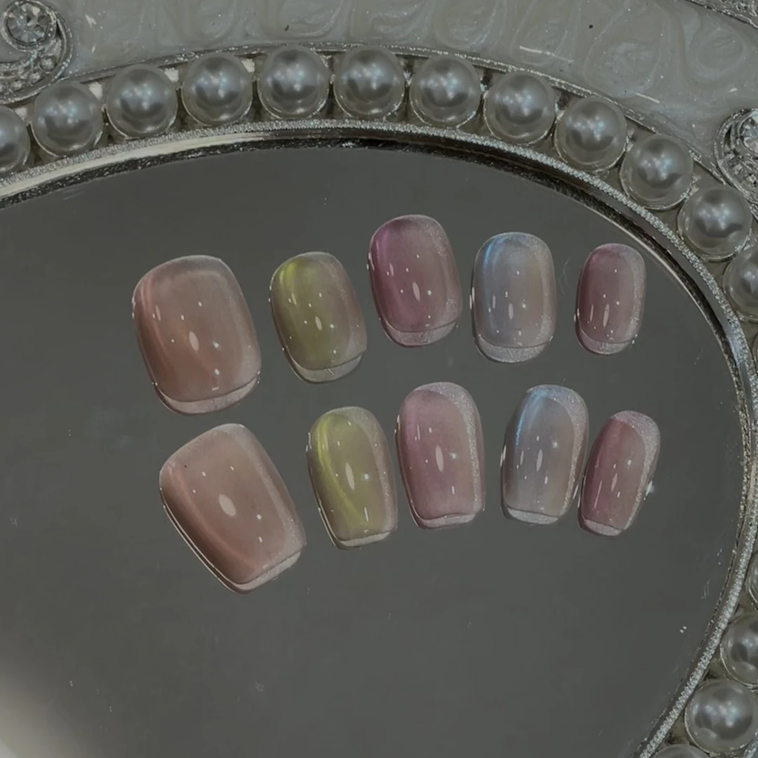 【飘带猫眼】 设计师 戴戴喵美甲设计师纯手工穿戴甲裸色美出