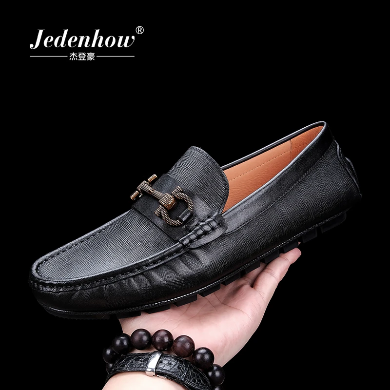 jedenhow/杰登豪马衔扣豆豆鞋男真皮黑色英伦休闲商务百搭乐福鞋
