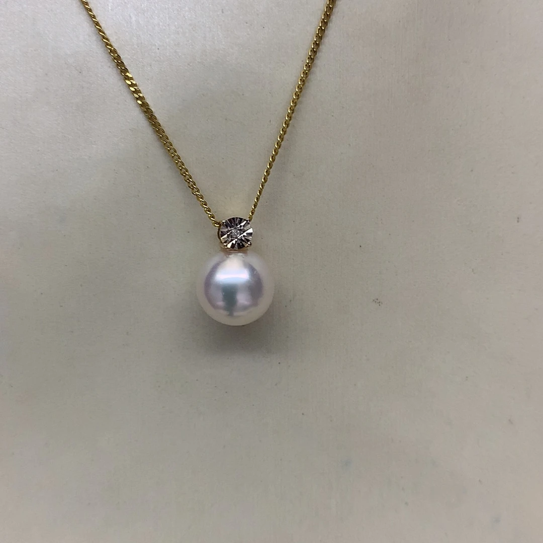 海水珍珠18K金镶嵌颈饰8-8.5akoya戴妃吊坠