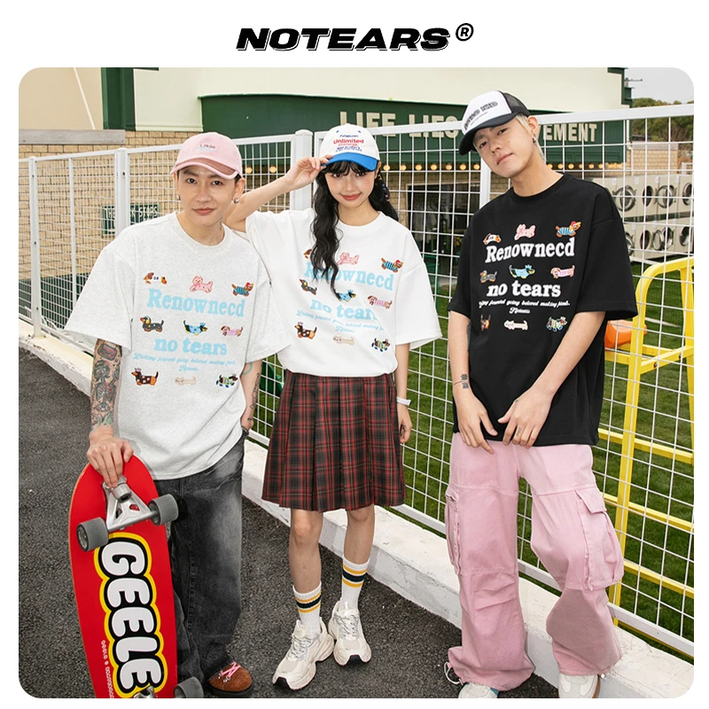 【重工彩色小狗刺绣】减龄慵懒卡通设计感短袖宽松T恤情侣款DT2510