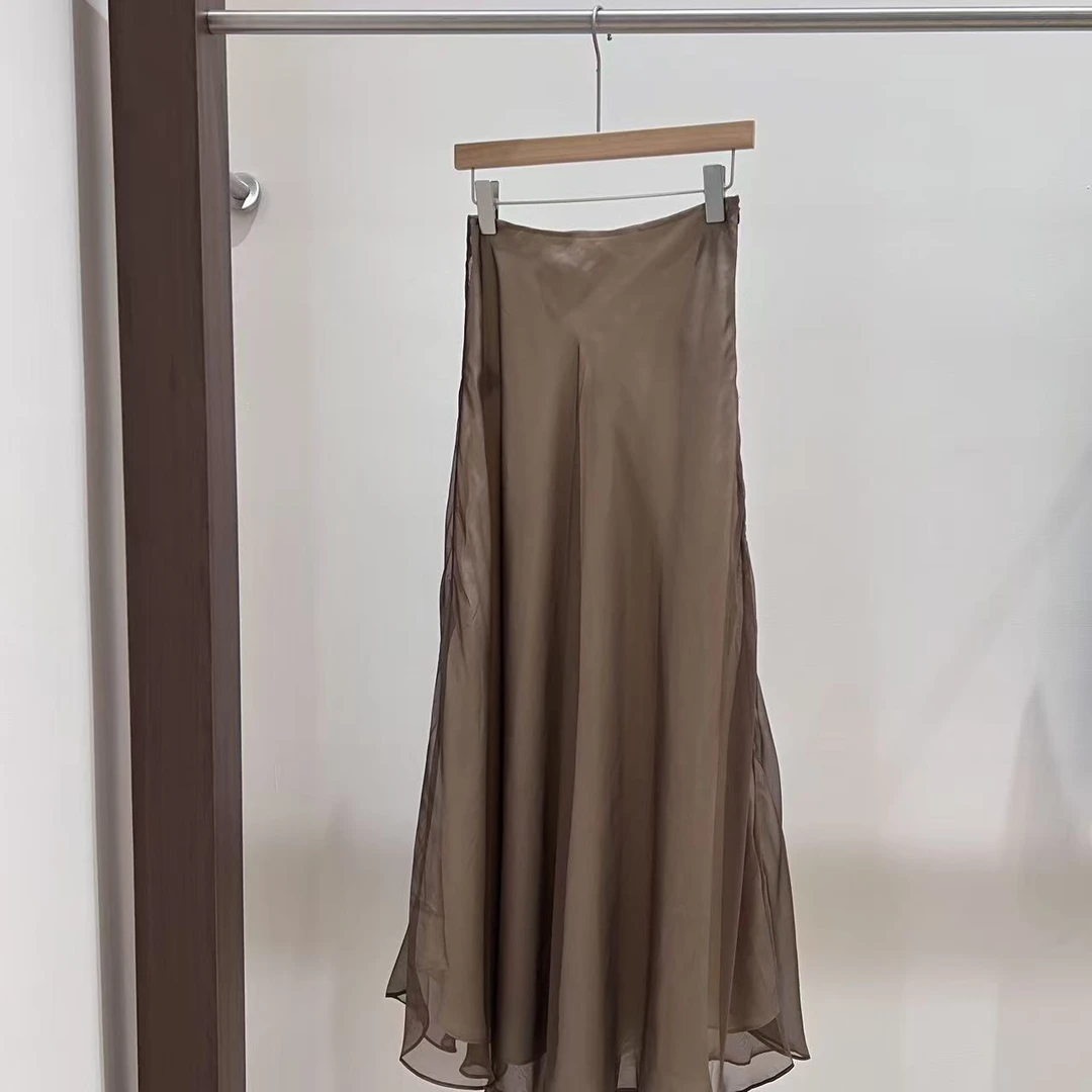 ZZ高腰纯色半身裙夏季缎面鱼尾半裙女装气质简约女士X082