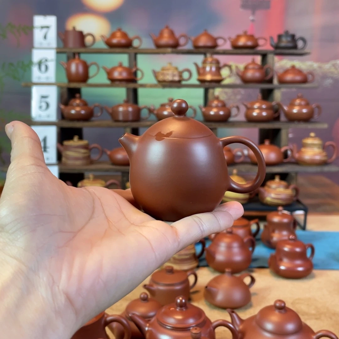 茶壶紫砂牛*潮州手工手拉朱泥龙蛋壶