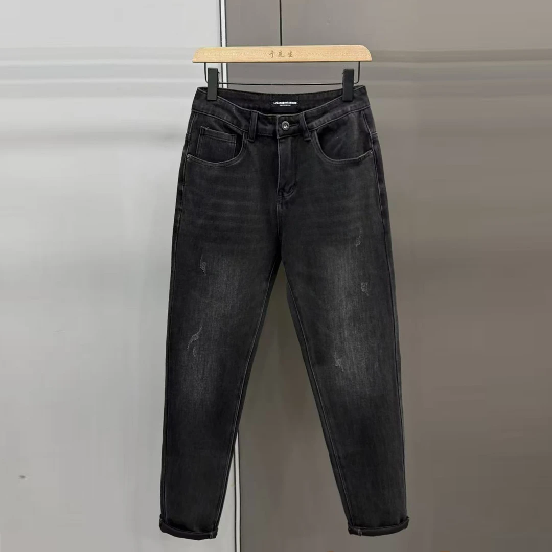 高品质新款水洗黑灰色牛仔裤修身百搭小脚裤（8903）