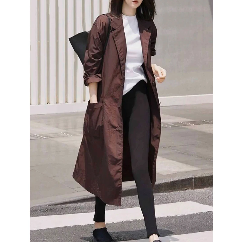 欧洲站2025春季新款时髦洋气减龄宽松翻领单排扣英伦风风衣外套女