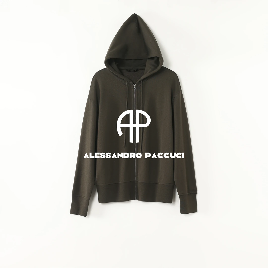 AP洛哥53149WT【毛圈羊绒卫衣】山羊绒+棉连帽抽绳时尚百搭拉链外套