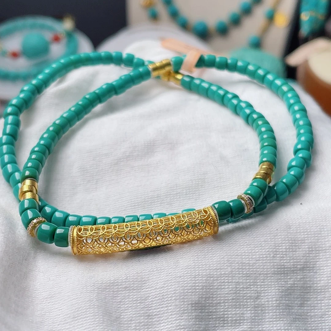 绿松石珠宝半成品18K金镶嵌