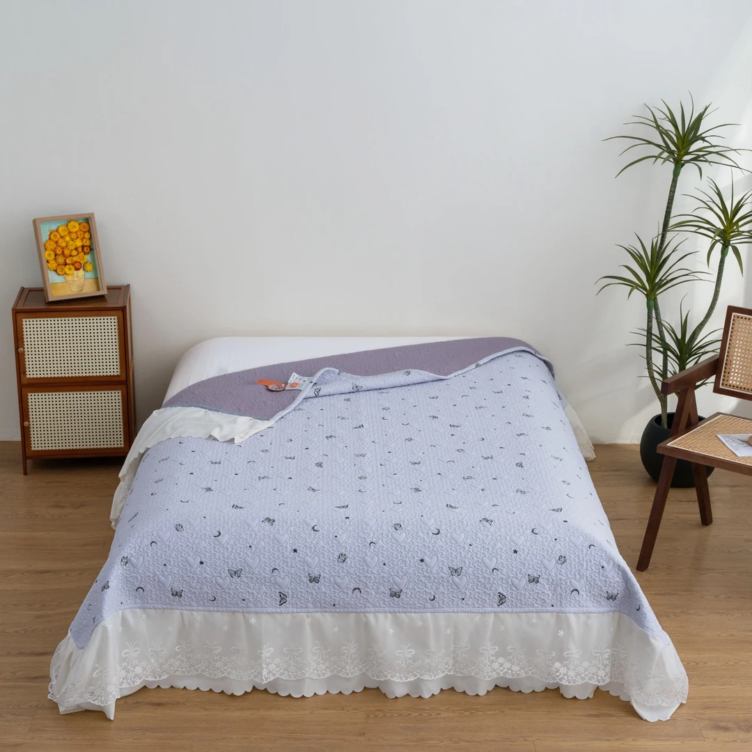 韩版紫蝶--针织棉蕾丝边床裙床盖