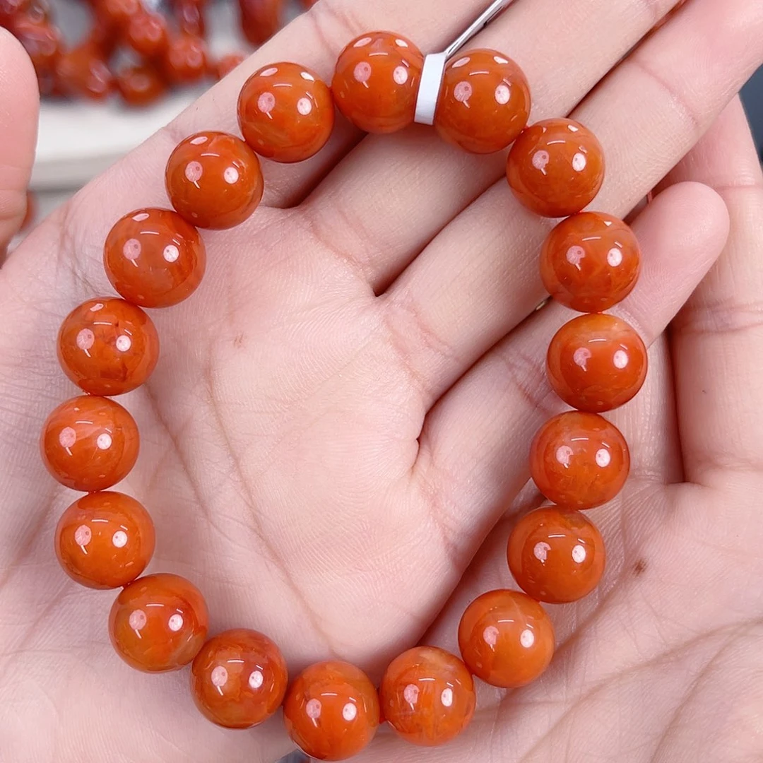 南红玛瑙未镶嵌瓦西柿子红圆珠单圈11mm