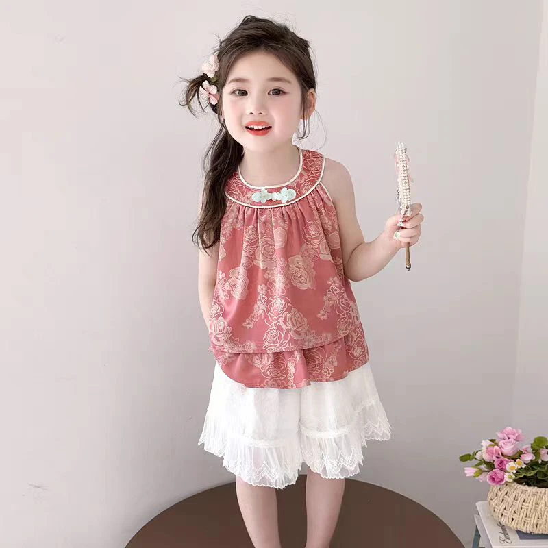 女童新中式国风夏装2025新款儿童洋气古风上衣宝宝洋气两件套