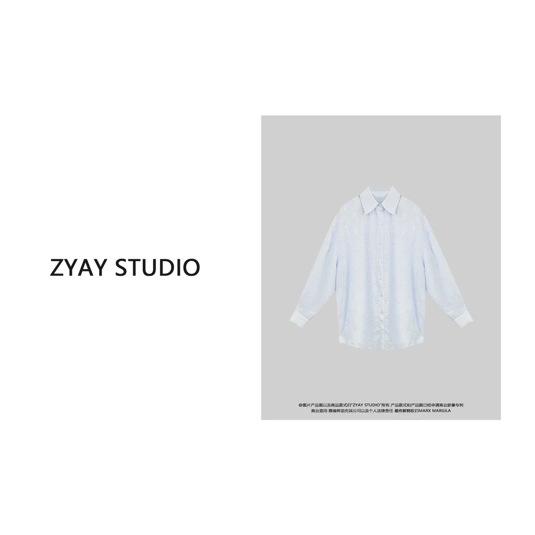 【ZYAY STUDIO】25103南油高品质时尚新款烫钻亮片衬衫女长袖衬衣