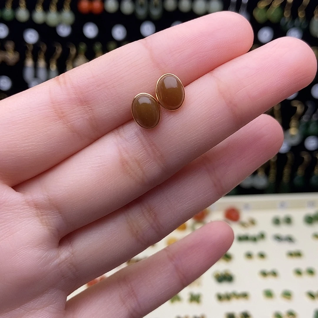 和田玉（白玉）银S925镀金镶嵌耳饰