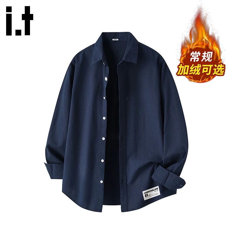 it：CHOCOOLATE男2025秋冬加绒纯棉长袖衬衫通勤抗皱休闲外套男士
