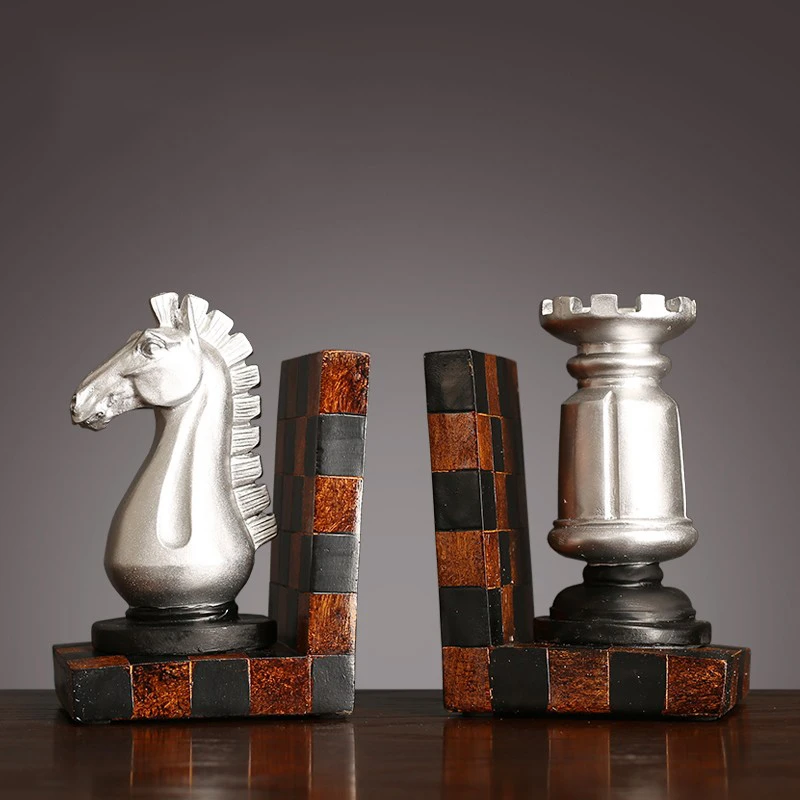 国际象棋书挡老板办公室文件书本收纳摆件书立架样板间装饰品软装
