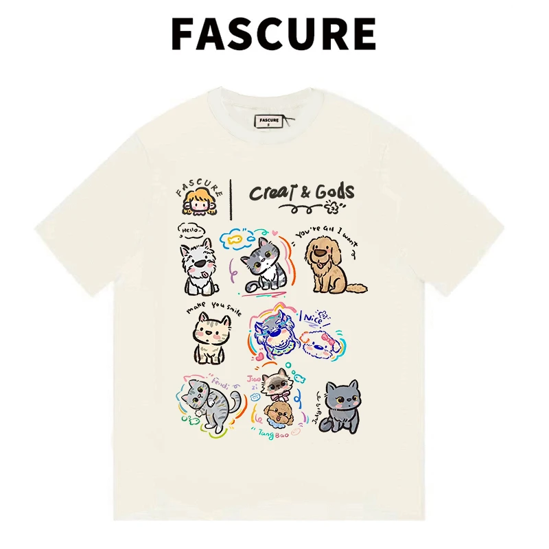 【FASCURE】动漫猫狗 260克纯棉重磅短袖宽松休闲百搭T恤男女同款