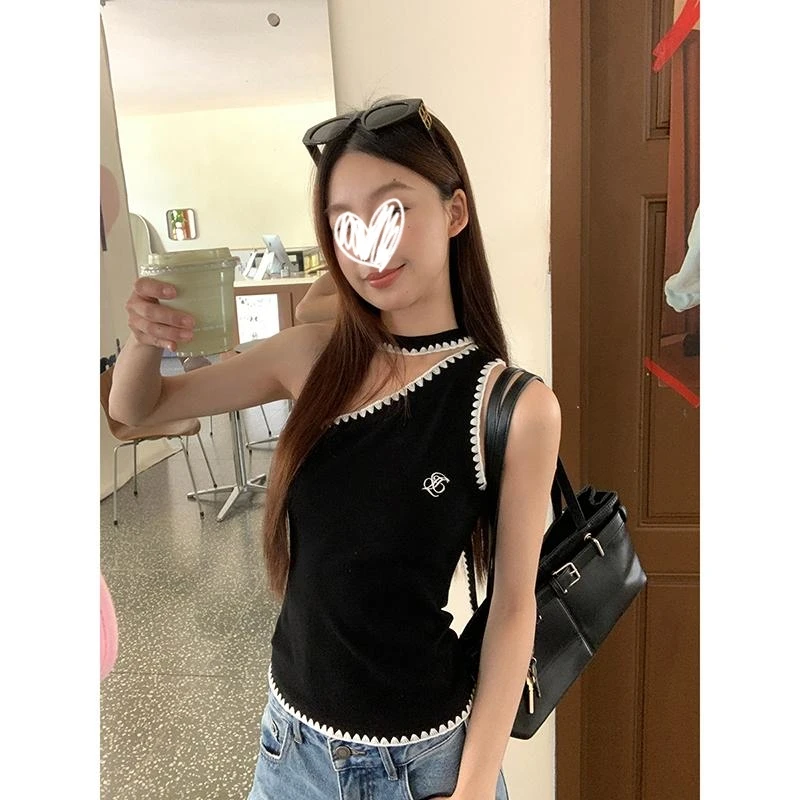 【杂志社背心】春夏韩辣妹斜肩系带编织背心通勤显瘦小上衣21033