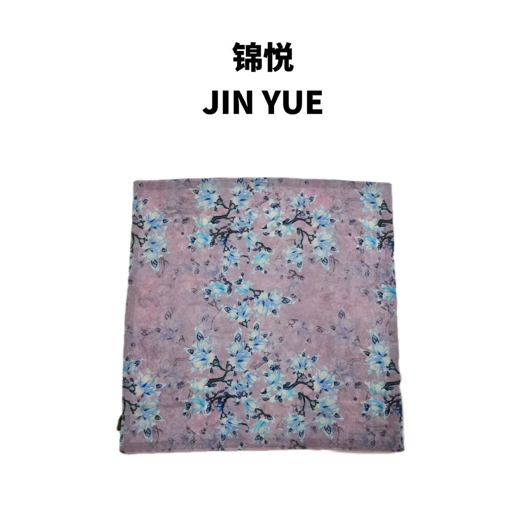 锦悦【玉兰满枝】新中式花萝轻奢高定方巾70*70（K385）