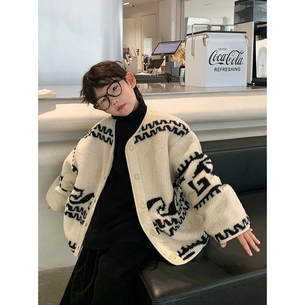 in 爱:qm男童韩版毛毛衣外套儿童洋气宽松外套男童秋冬上衣24111