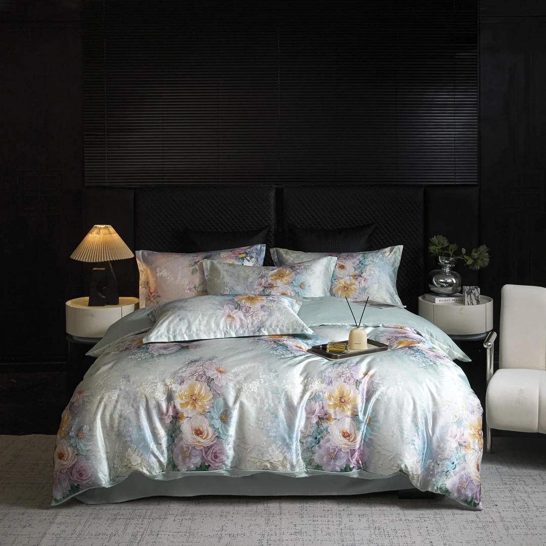 船王高端定制款/轻奢贡缎提花四件套数码印花夏季床上四件套