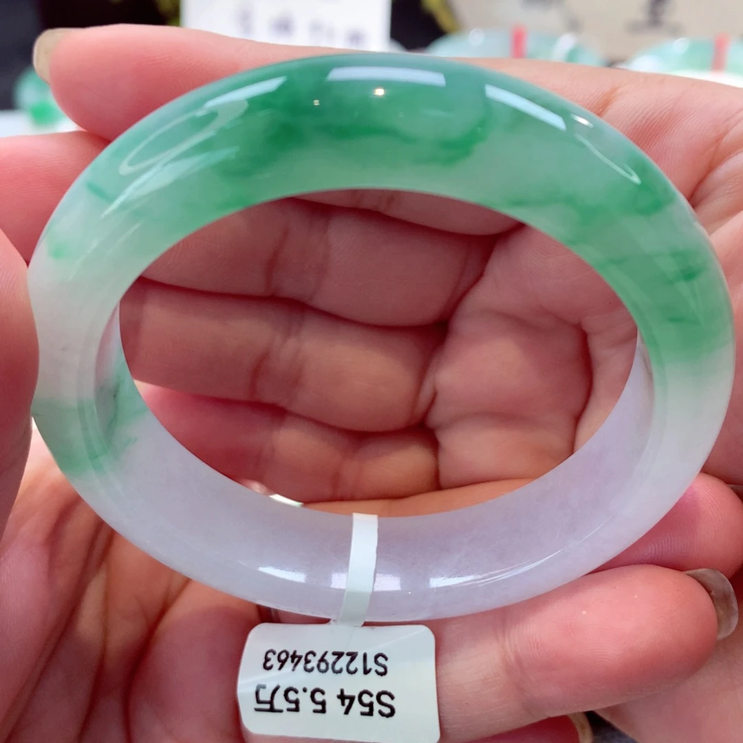 未镶嵌手镯翡翠冰胶金丝绿半山水完美推荐2号11