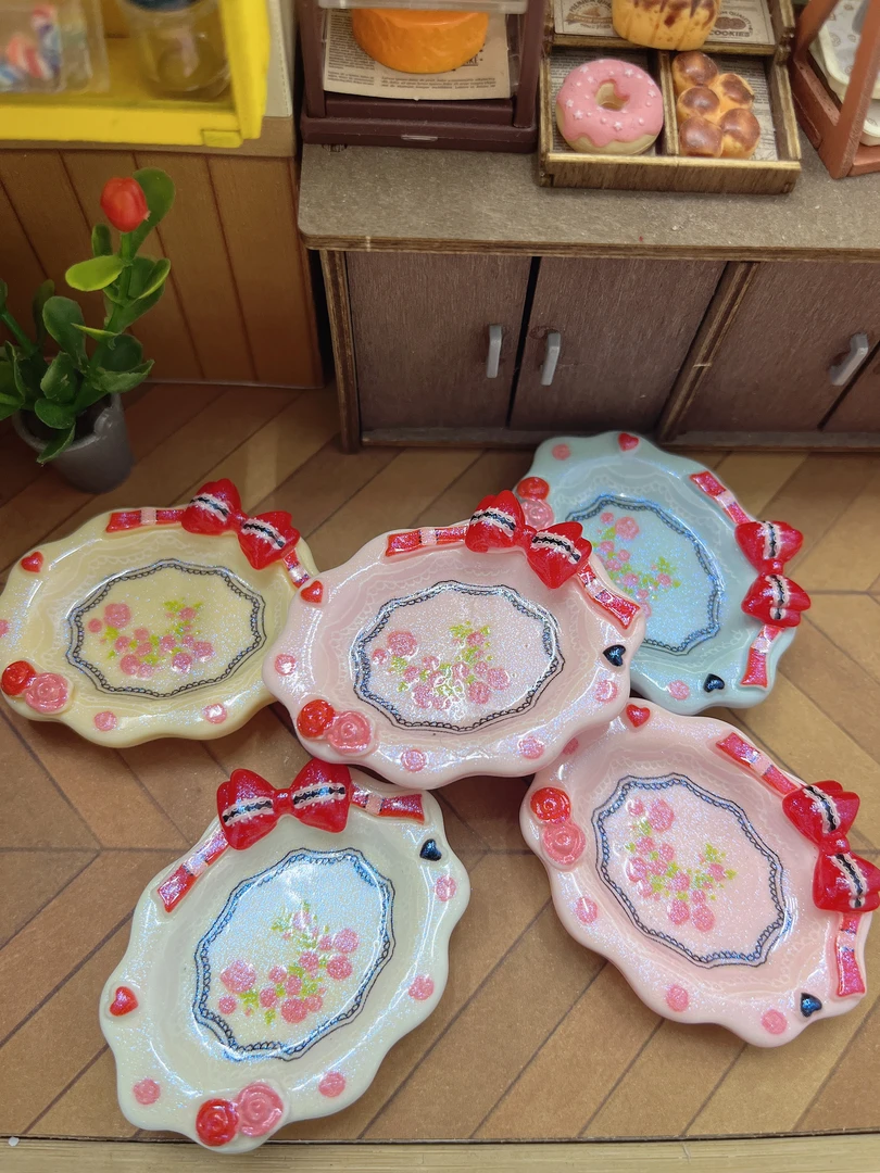 【彬彬定制-蝴蝶结椭圆盘】卡通树脂底托diy配件摆件树脂托盘捏捏盘