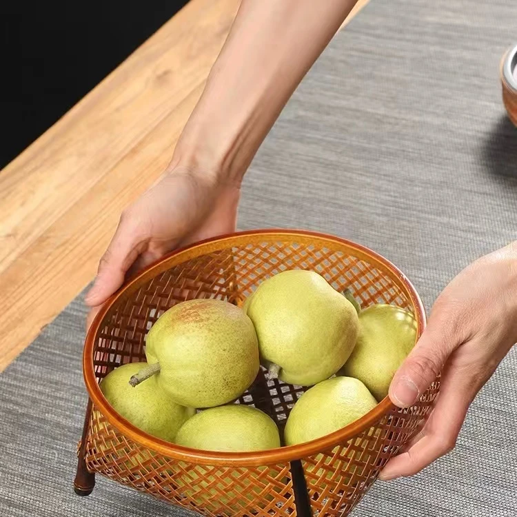 竹编茶点盘干果篮点心盘创意镂空水果筐