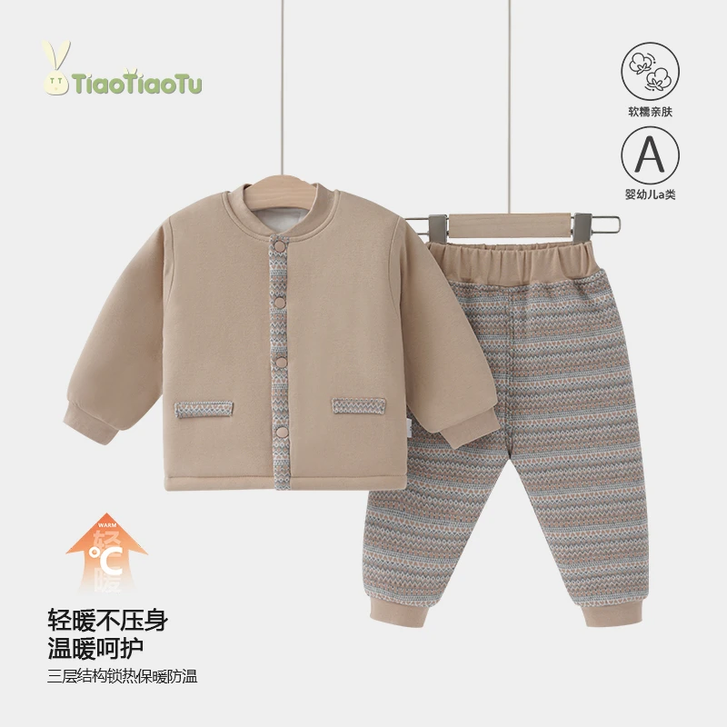 120g提花通用秋冬休闲空气棉宝宝套装冬季男女宝棉保暖洋气套装