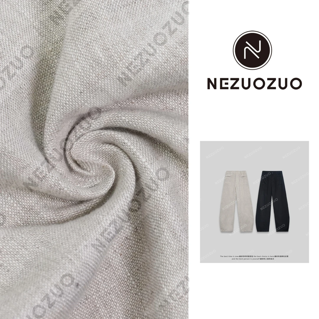 NEZUOZUO【私服裤】100亚麻/双口袋设计/透气显瘦百搭亚麻弯刀裤