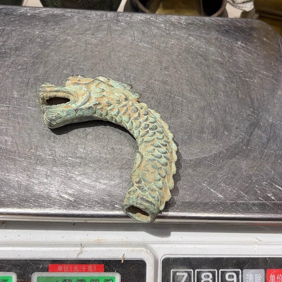 成***媛两个龙头黄铜摆件工艺品