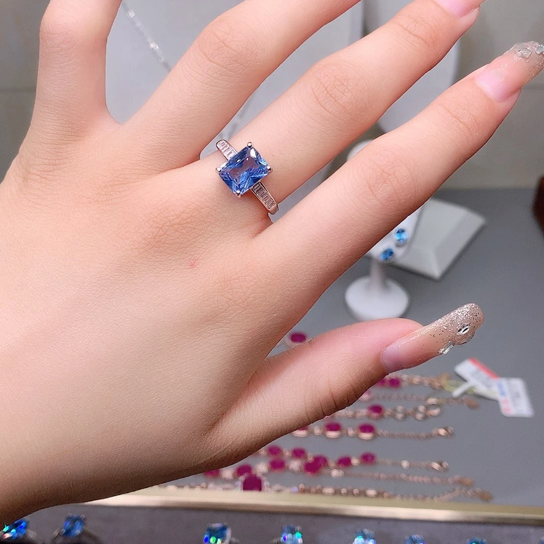 海蓝宝石戒圈银S925镶嵌1111111