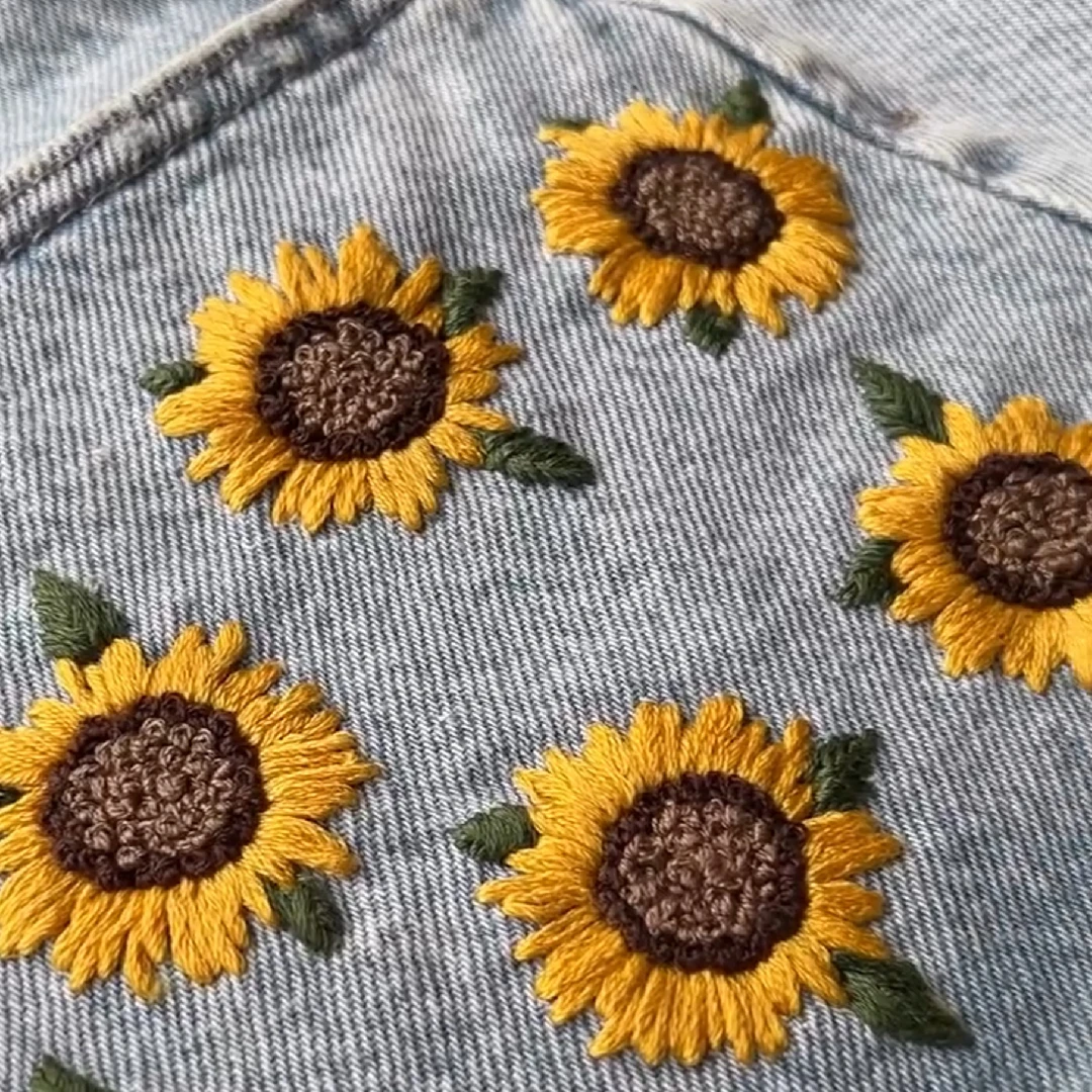 《金色向阳花》自粘水溶底稿贴纸，手工diy刺绣工具，可选配色线