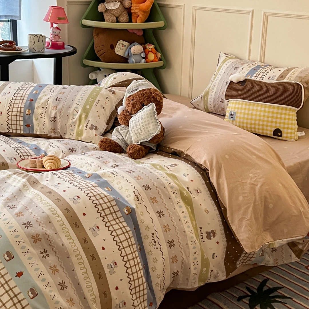 纺臣【波西狗狗】2026新款100%全棉被套床单四件套纯棉单人床三件套