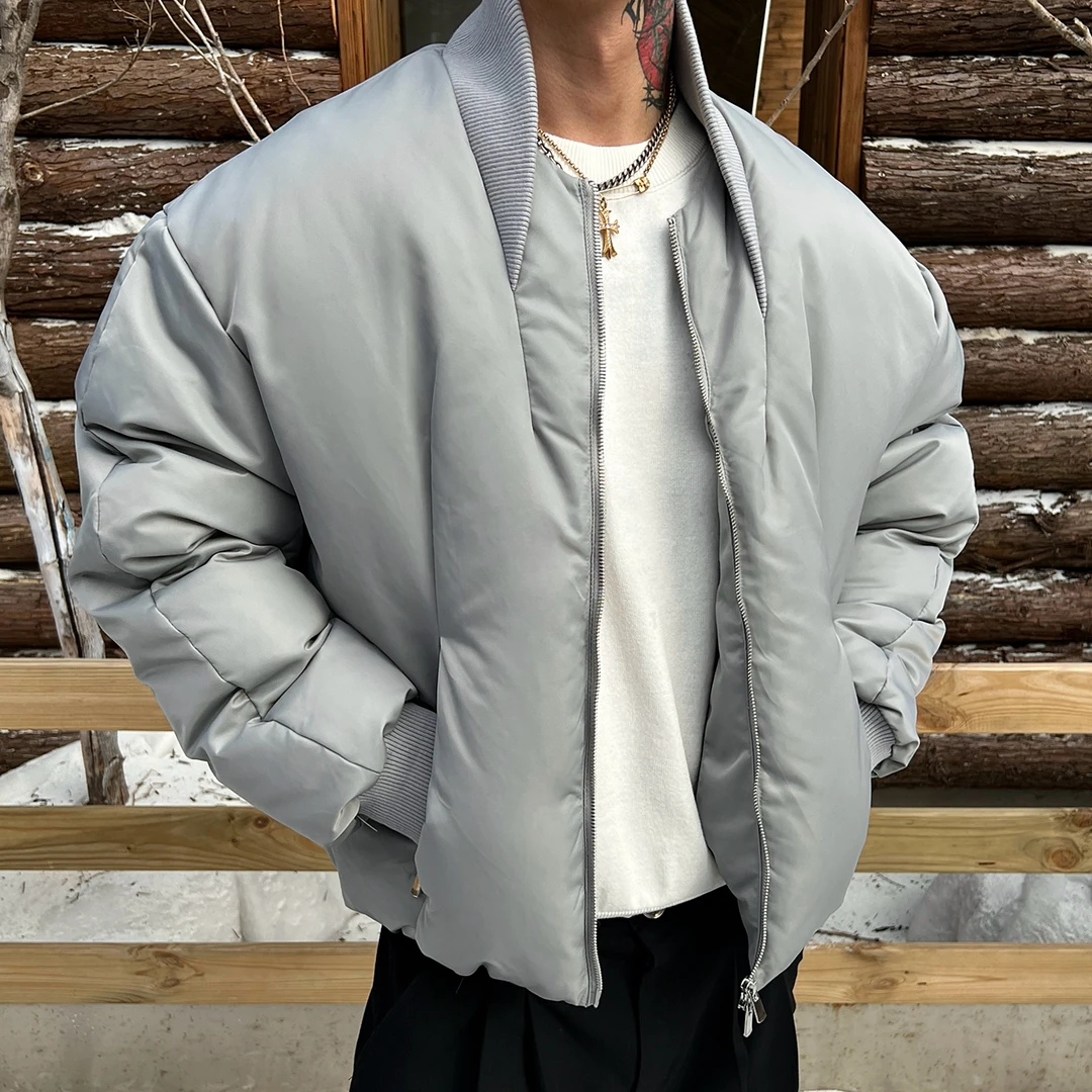 OXFREAK「立体镰刀绗缝」90白鸭绒亮面灰色羽绒服男冬季保暖外套