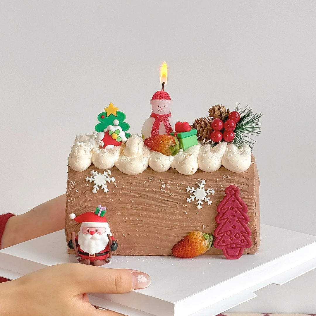 2026圣诞节雪人蜡烛蛋糕装饰摆件平安夜派对松果雪花雪橇老人插件