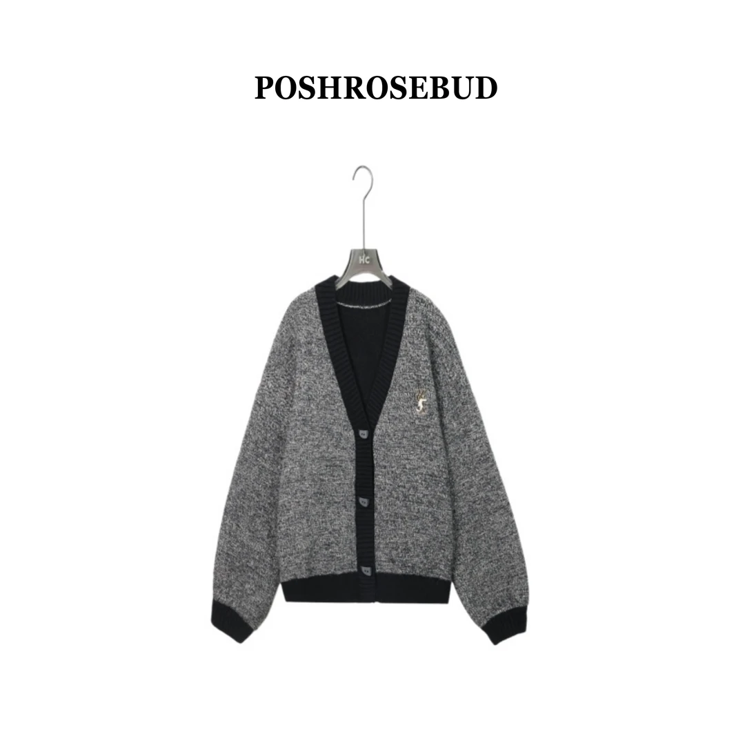 【POSHROSEBUD】赫本灰-品牌余单丨浣熊羊毛衫针织衫开衫上衣女5682