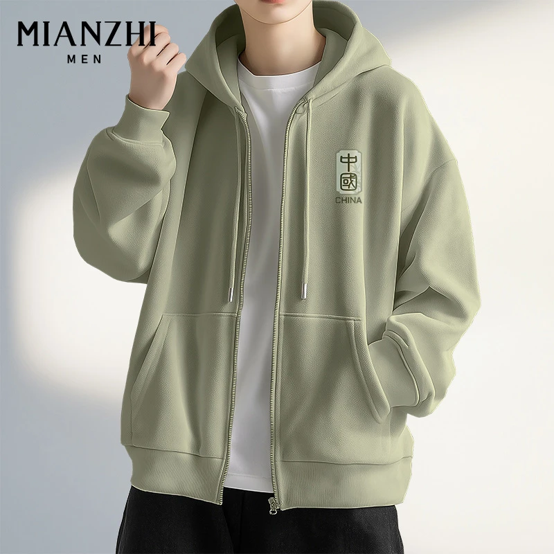 棉致美式开衫卫衣男春秋新款重磅时尚潮流宽松休闲连帽外套夹克Y