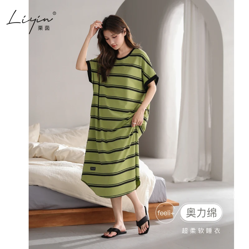 栗茵小众设计师新款奥力绵女士睡衣夏季短袖少女睡裙可外穿家居服