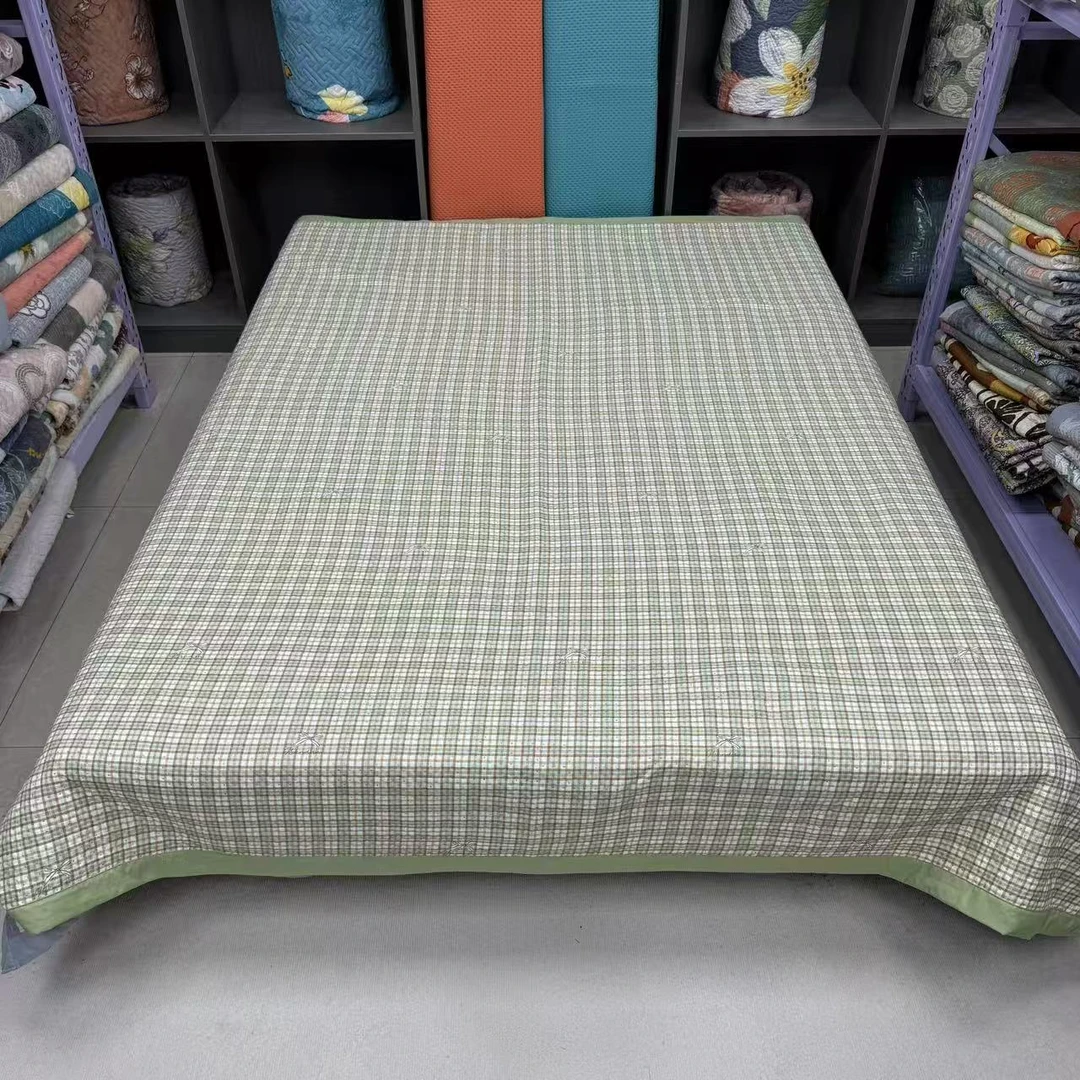 无印绿格200*230cm原棉木棉加厚床盖四季款多功能床盖防滑可机洗
