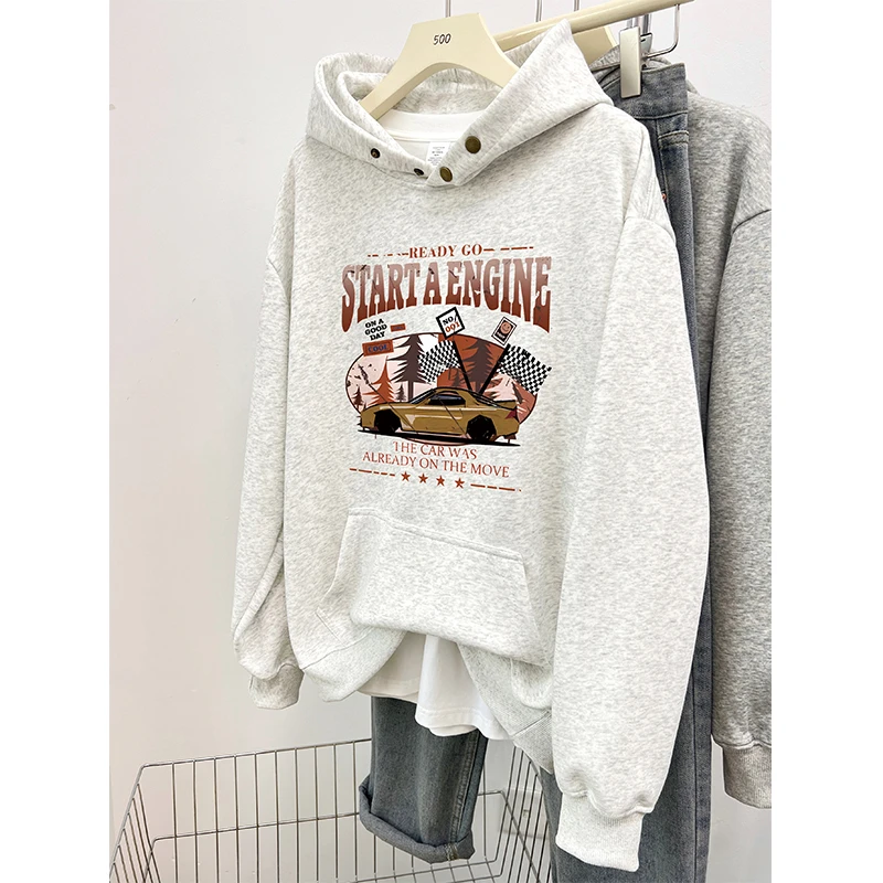 美式休闲潮牌加绒连帽卫衣女冬新款情侣装宽松设计感纽扣帽衫外套