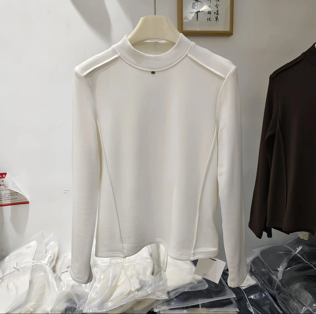 冬季新款打底衫女半高领纯色磨毛T恤上衣保暖显瘦长袖长袖打底