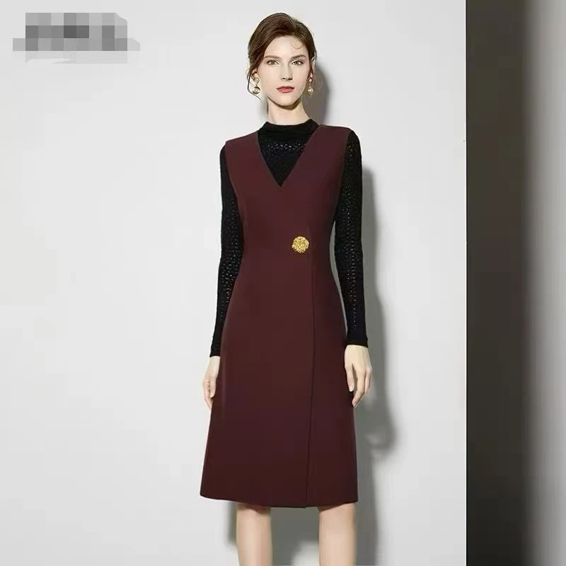 【T1785】高级感轻奢马甲连衣裙打底衫两件套背带裙套装女