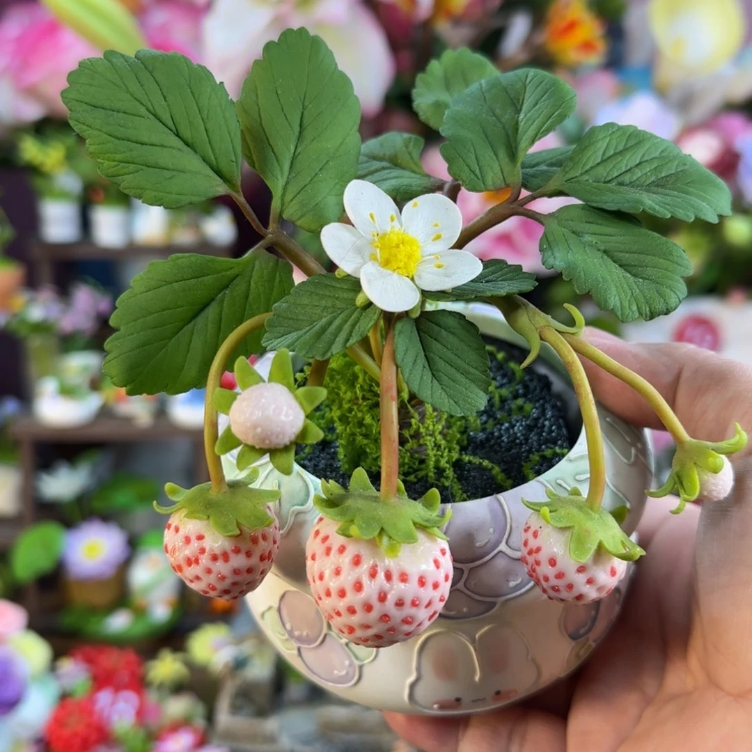 粘土手工制作草莓盆栽带盆