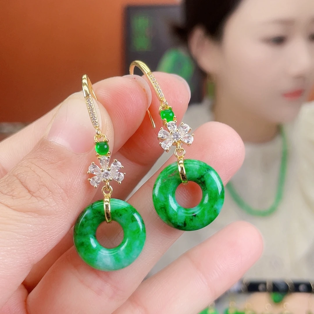 翡翠银S925镶嵌耳饰